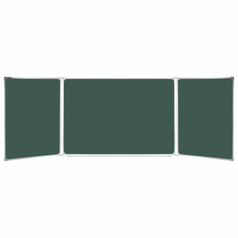 Доска для мела магнитная 3-х элементная 100х150/300 см, ДОПОЛНИТЕЛЬНАЯ ЛИНИЯ/КЛЕТКА, зеленая, BRAUBERG, 236972