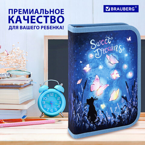 Пенал BRAUBERG с наполнением, 1 отделение, 1 откидная планка, 24 предмета, 21х14 см, "Заветная мечта", 270720