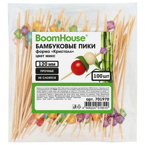 Шпажки-пики для канапе бамбуковые форма "Кристалл" цвет микс 12 см, 100 шт., BOOMHOUSE (БУМХАУС), 701970