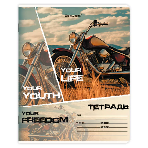 Тетрадь 24 л. BRAUBERG, клетка, обложка картон, AUTO-MOTO, 107307