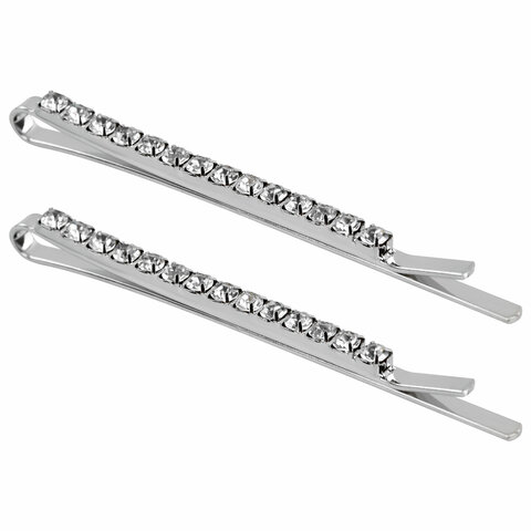 Невидимки для волос НАБОР 2 шт., 6 см, со стразами, серебристый, MONTE VITA (МОНТЕ ВИТА), 457098