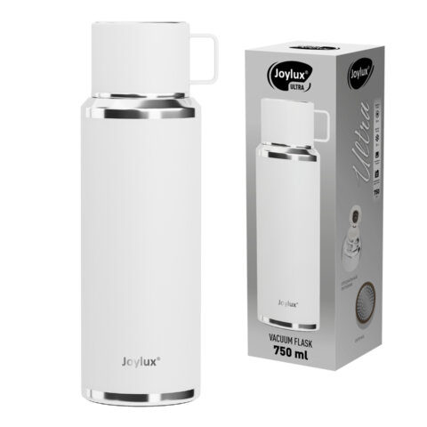 Термос 0,75 л JOYLUX (ДЖОЙЛЮКС) ULTRA, нержавеющая сталь SUS316, крышка/кружка, питейник, сито, белый матовый, 700315