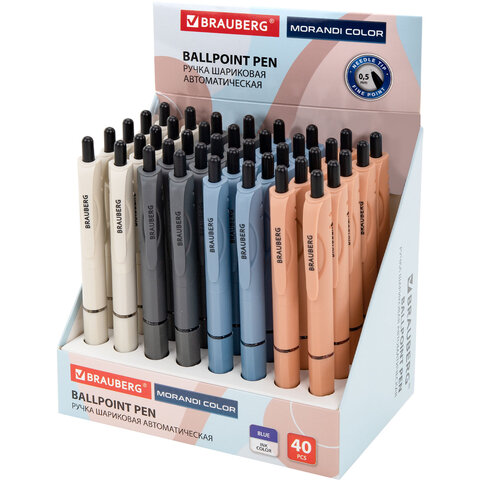 Ручка шариковая автоматическая с грипом BRAUBERG "MORANDI COLOR", СИНЯЯ, пишущий узел 0,5 мм, линия письма 0,3 мм, 144494