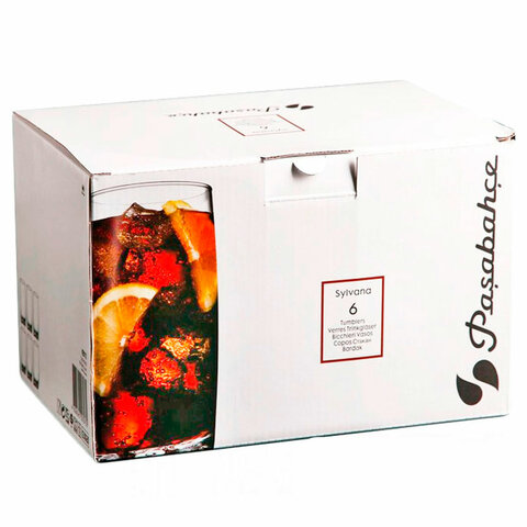 Стакан высокий, 375 мл, КОМПЛЕКТ 6 штук, стекло, PASABAHCE "СИЛЬВАНА", фирменная подарочная упаковка, 42812