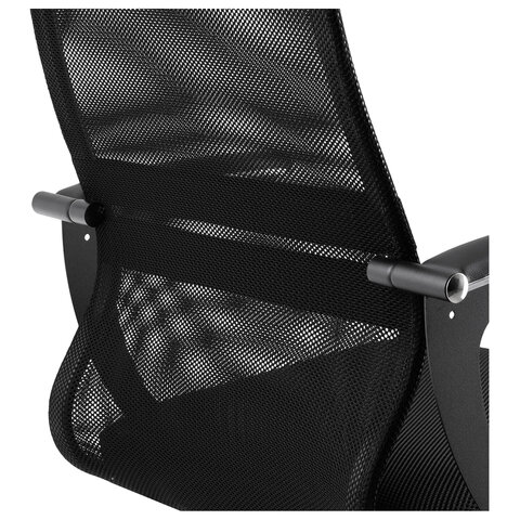 Кресло МЕТТА "SU-C-8-Т" хром, с подлокотниками, ткань-сетка, сиденье мягкое, черное