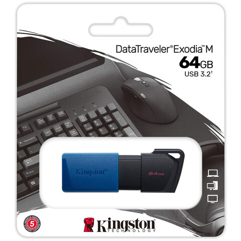 Флеш-диск 64 GB KINGSTON DataTraveler Exodia M, разъем USB 3.2, черный/синий, DTXM/64GB