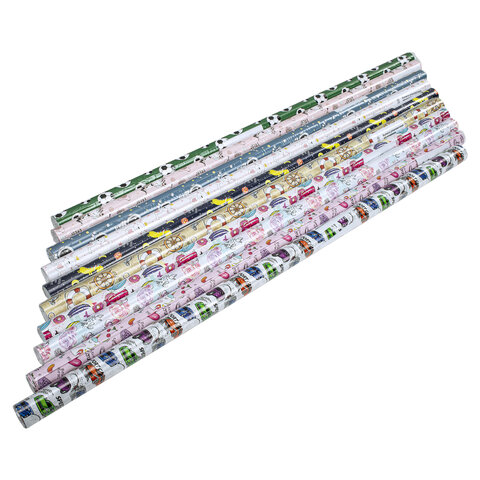Бумага упаковочная подарочная мелованная "For Kids", 70x100 см, 10 дизайнов ассорти, ЗОЛОТАЯ СКАЗКА, 591918