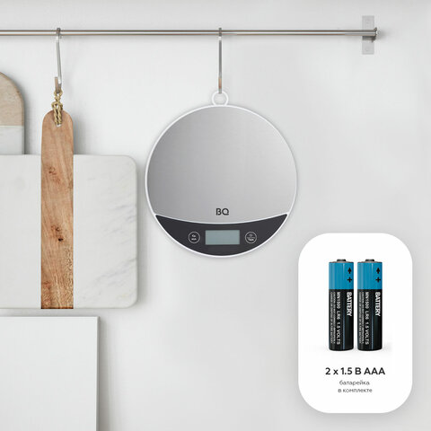 Весы кухонные BQ (БИ-КЬЮ) KS1002, электронный дисплей, максимальный вес 5 кг, тарокомпенсация, стальные, 86191597
