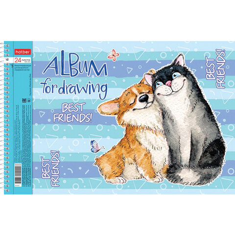 Альбом для рисования А4 24 л., спираль, обложка картон, HATBER, 205х290 мм, "Из жизни корги" (5 видов), 067335, 24А4Всп