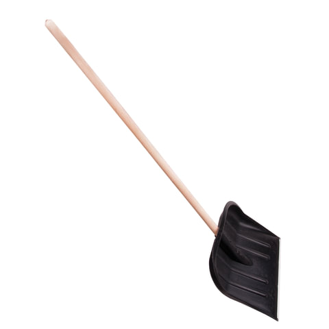 Лопата снеговая 46х40 см "НОМЕР 2" пластиковая, ДЕРЕВЯННЫЙ черенок 130 см, армирующая алюминиевая планка, № 2, 603556