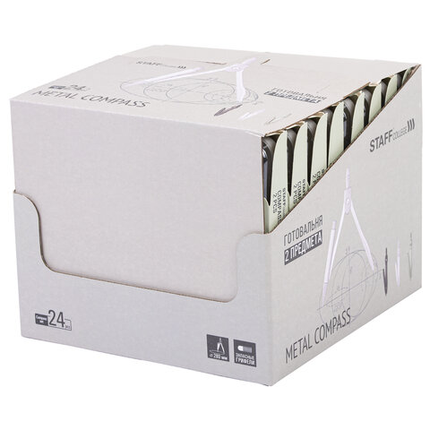 Готовальня STAFF "College" 2 предмета: циркуль 120 мм, запасные грифели, пластиковый пенал, дисплей, ассорти, 210862