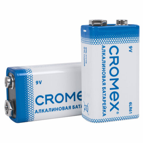 Батарейки алкалиновые КОМПЛЕКТ 4 шт., CROMEX (КРОМЕКС) Alkaline, Крона 9V (6LR61, 6LF22, 1604A), короб, 456453