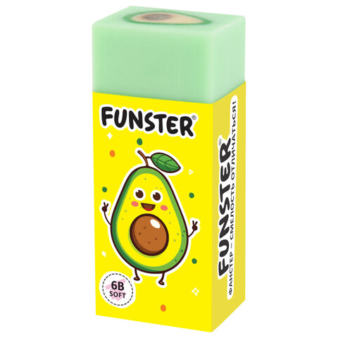 Ластик FUNSTER (ФАНСТЕР) "AVOCADO", 50х21х16 мм, прямоугольный, картонный держатель, экологичный ПВХ, ассорти, 272723