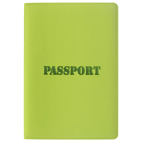 Обложка для паспорта, мягкий полиуретан, "PASSPORT", салатовая, STAFF, 237607