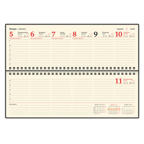 Планинг датированный 2026 305х140 мм BRAUBERG "Imperial", под кожу, бордовый, 117227