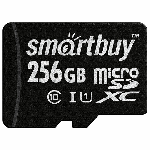 Карта памяти microSDXC 256 GB SMARTBUY, UHS-I, 90 Мб/сек (class 10), с адаптером, SB256GBSDCL10-01