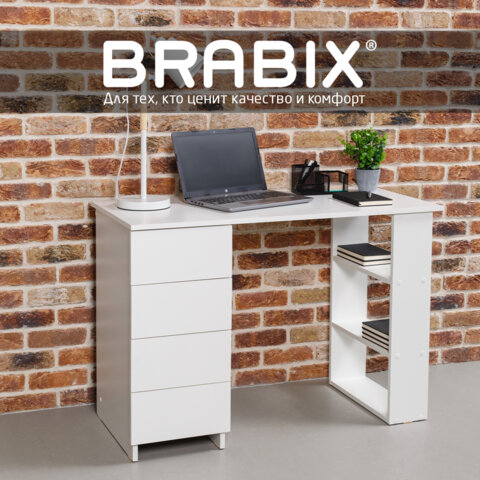 Стол письменный/компьютерный BRABIX "Scandi CD-016", 1100х500х750 мм, 4 ящика, белый, 641891, ЦБ013707-1