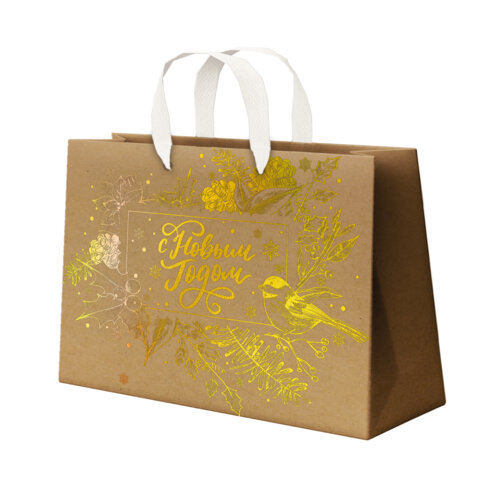 Пакет подарочный (1шт) новогодний, 27х11х20см, "Shiny Kraft", фольга, ассорти, ЗОЛОТАЯ СКАЗКА, 592437