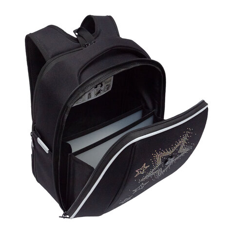 Ранец GRIZZLY анатомическая спинка, с брелоком, для девочек, "STARS", 36х29х18 см, RAf-592-4/3