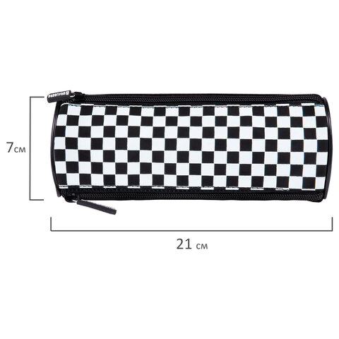 Пенал мягкий BRAUBERG, 3 отделения, нейлон, 21х7х7 см, "Black and White", 273582