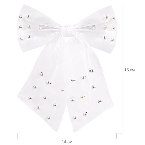Заколка для волос 16х14 см, баретте с бантом и бусинами, белый, MONTE VITA (МОНТЕ ВИТА), 457120