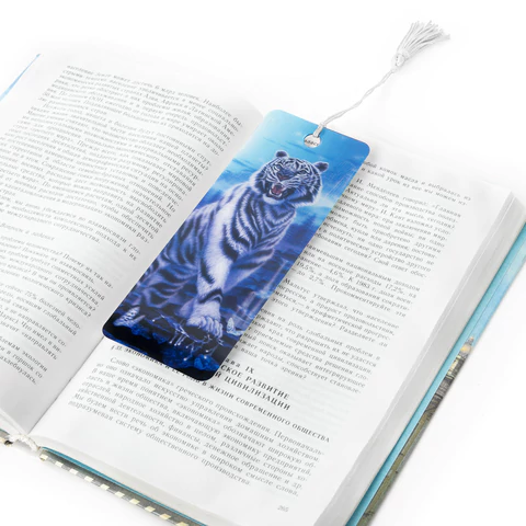 Закладка для книг с линейкой 3D-ОБЪЕМНАЯ BRAUBERG, "Белый тигр", с декоративным шнурком, 125754
