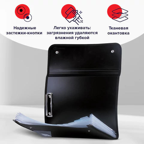 Папка для конференций BRAUBERG, А4, 6 отделений, черная, Россия, 226015