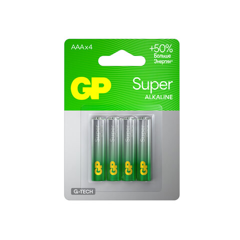 Батарейки КОМПЛЕКТ 4 шт., GP Super G-Tech, AAA (LR03, 24А), алкалиновые, мизинчиковые, блистер, 24A-2