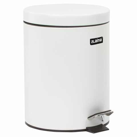 Ведро мусорное с педалью 5 литров "Classic", БЕЛОЕ ГЛЯНЦЕВОЕ, металлическое, со съемным внутренним ведром, LAIMA, 604947
