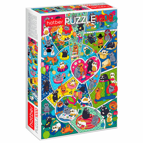 Пазл картонный 1000 элементов АССОРТИ, 10 дизайнов, 480х680 мм, HATBER