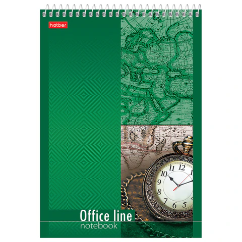 Блокнот А5 145х205 мм, 60 л., спираль, картон, жесткая подложка, клетка, HATBER, "Office Line", 004824, 60Б5В1сп