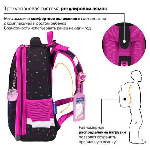 Ранец BRAUBERG PREMIUM, 2 отделения, с брелоком, "Pink lava", 38х29х16 см, 273097