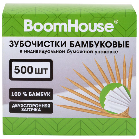 Зубочистки бамбуковые 500 шт. в индивидуальной бумажной упаковке, BOOMHOUSE (БУМХАУС), 701953