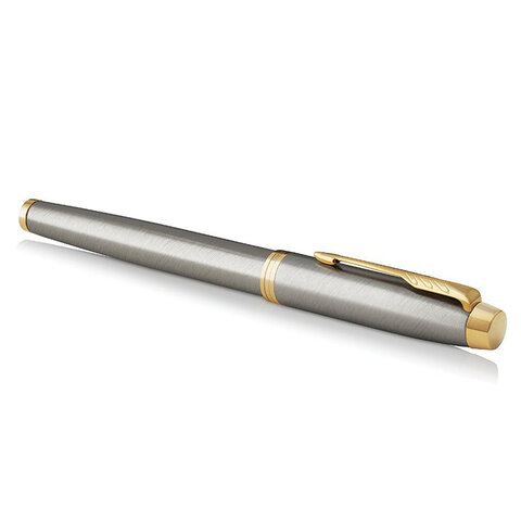 Ручка-роллер PARKER "IM Core Brushed Metal GT", серебристый матовый лак, позолота, черная, 1931663