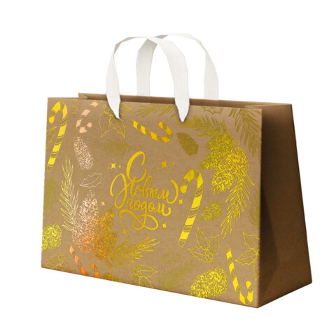 Пакет подарочный (1шт) новогодний, 27х11х20см, "Shiny Kraft", фольга, ассорти, ЗОЛОТАЯ СКАЗКА, 592437