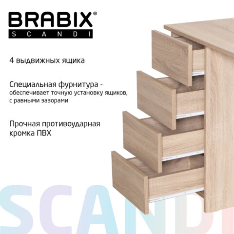 Стол письменный/компьютерный BRABIX "Scandi CD-016", 1100х500х750 мм, 4 ящика, дуб сонома, 641892, ЦБ013707-2