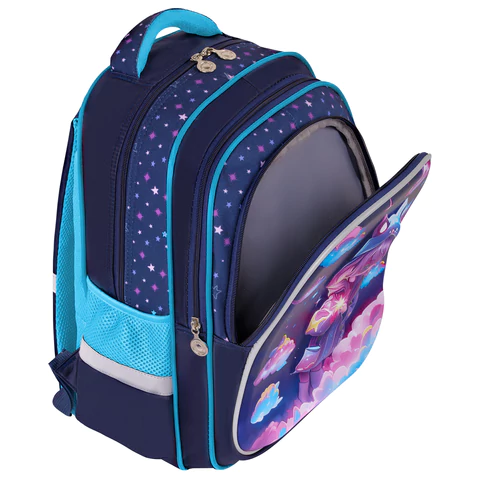 Рюкзак BRAUBERG KIDS FLOSSY, 2 отделения, 3 кармана, "Sky girl", 3D-панель, 40х28х18 см, 273179