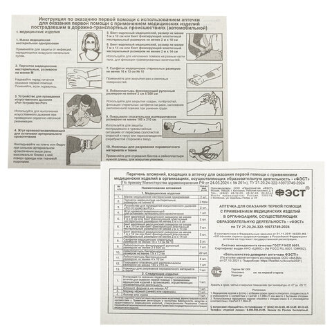 Аптечка для детских и учебных учреждений, по приказу №261н, ФЭСТ, пластиковый кейс, 3778