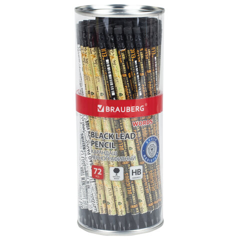 Карандаш чернографитный BRAUBERG "WORDS", 1 шт., HB, с ластиком, корпус ассорти, 181771