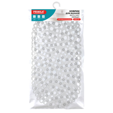 Коврик для ванны противоскользящий 69х35см, "Кольца", овальный, прозрачный, ПВХ, PRIMILA (ПРИМИЛА), 700372