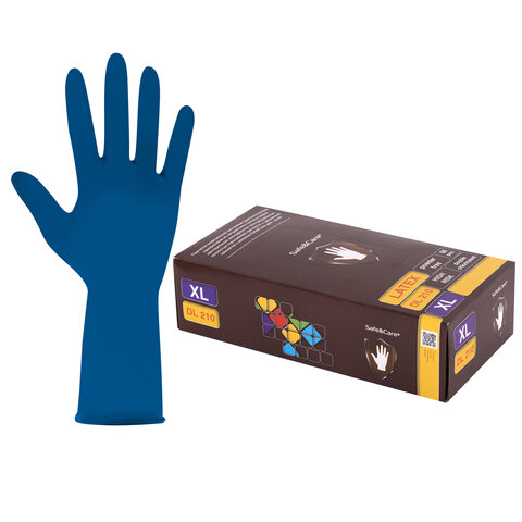 Перчатки латексные смотровые 25 пар (50 штук), размер 9-10, XL (очень большой), синие, SAFE&CARE High Risk DL/TL210