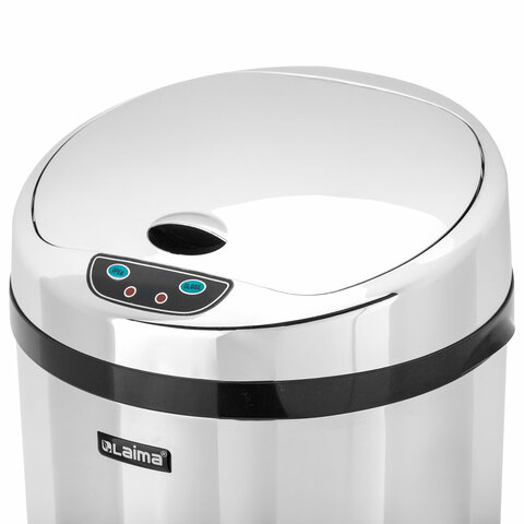 Ведро для мусора СЕНСОРНОЕ 12 л, нержавеющая сталь, зеркальная крышка, питание от 4-х батареек AA (не входят в комплект), LAIMA, 609327