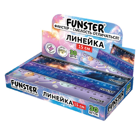 Линейка пластиковая 15 см, FUNSTER (ФАНСТЕР), "КОСМОС", ассорти, дисплей, 210917
