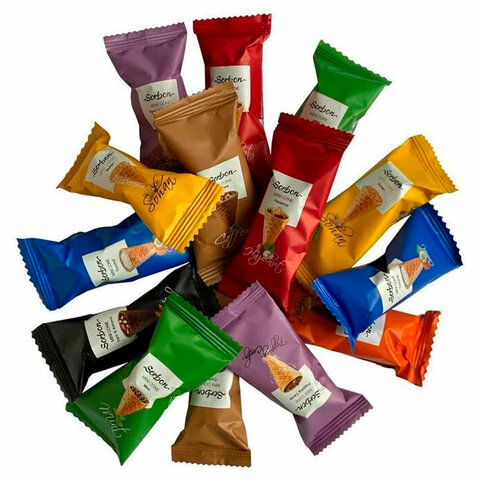 Конфеты мини-рожки в индивидуальной упаковке SORBON "Ассорти Радуга", 350 г