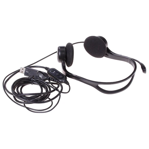 Наушники с микрофоном (гарнитура) LOGITECH PC 960, проводная, компьютерная, 2,4 м, стерео, USB, черная