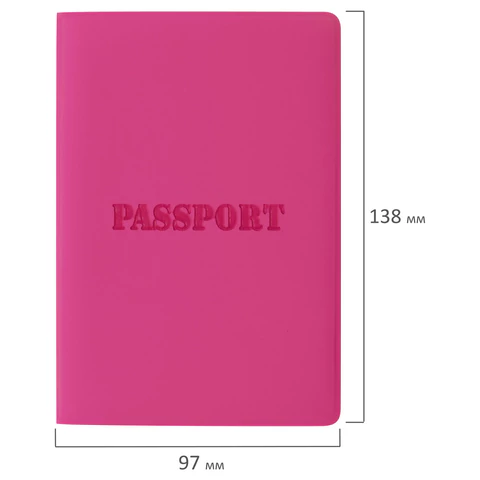 Обложка для паспорта, мягкий полиуретан, "PASSPORT", розовая, STAFF, 237605