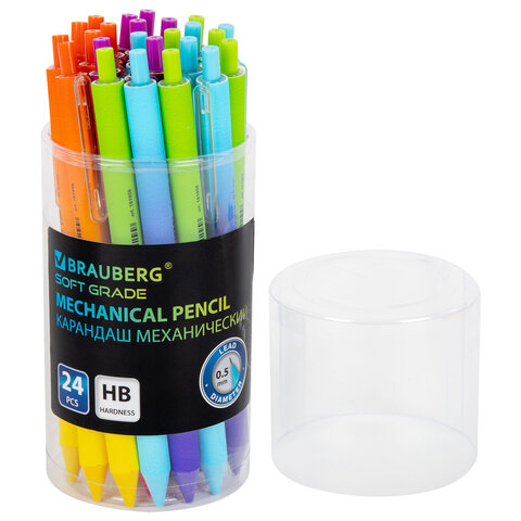 Карандаш механический 0,5 мм, BRAUBERG SOFT "Grade", HB, корпус soft-touch ассорти, 181958