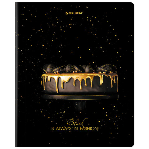 Тетрадь А5, 48 л., BRAUBERG, скоба, клетка, матовая ламинация, фольга, "Black&Gold" (микс в спайке), 404370