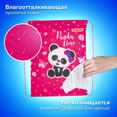 Мешок для обуви ПИФАГОР, 1 отделение, 42х34 см, "Panda time", 271601