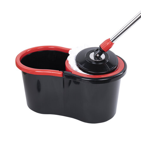 Швабра с отжимом и ведром 7л/5л отжим центрифуга / рукоятка, 2 круглые насадки, крепление кольцо, черный, LAIMA 607487